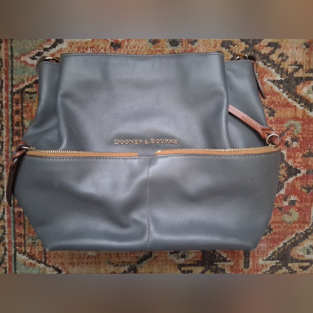 Dooney & Bourke Gray Leather Shoulder Bag with Brown Accents